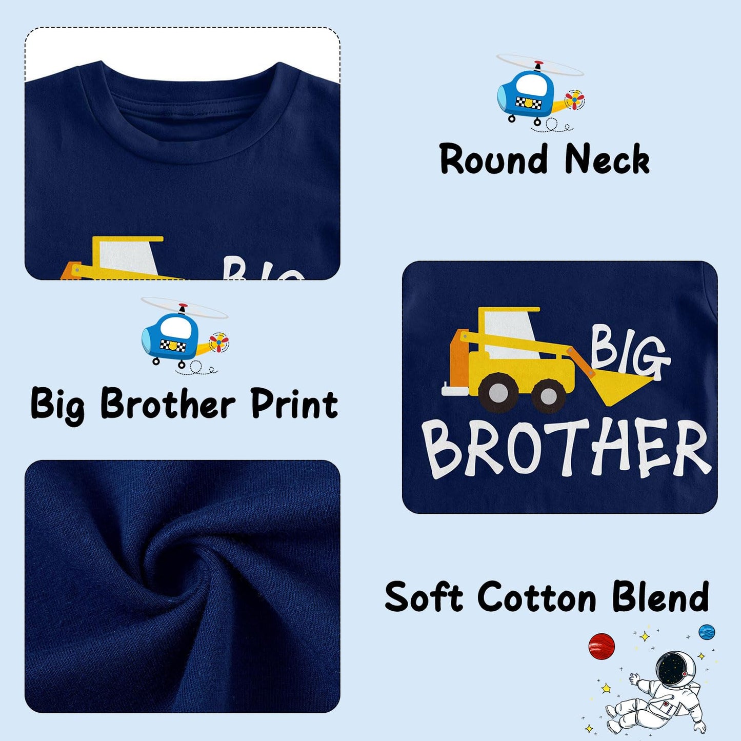 Funnycokid Big Brother Shirt 4T 3T Boys Promoted To Big Brother Bulldozers Construction Digging It Forklift T-Shirt Blue Size 4