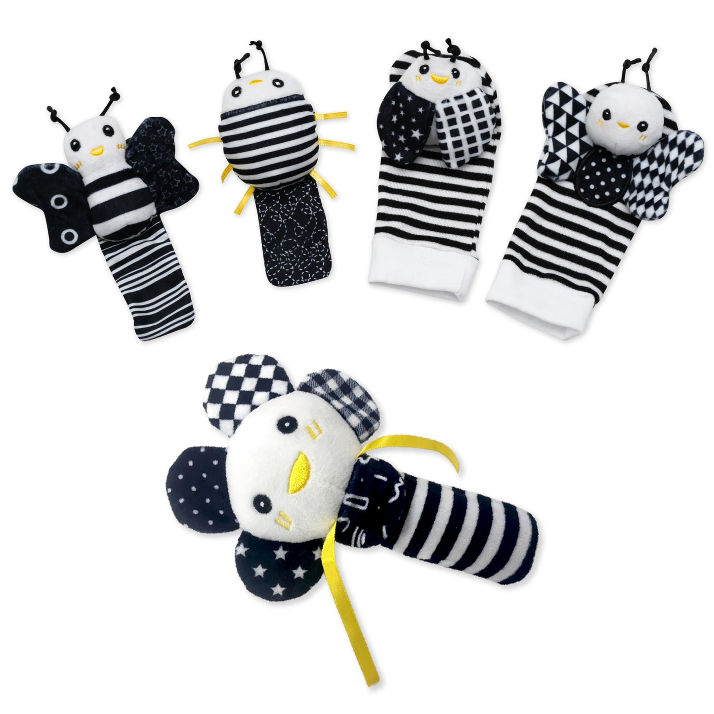 BABY K Rattle Socks & Wrist Rattles and Hand Rattle (Set E+ Flower) - Newborn Toys for Baby Boy or Girl - Brain Development Infa
