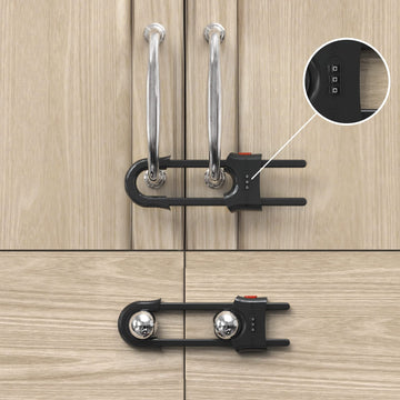 Child Proof Sliding Cabinet Door Code Locks Baby Safety Cupboard Locks Adjustable U Shaped Cabinet Latches For Knob Handle Drawe