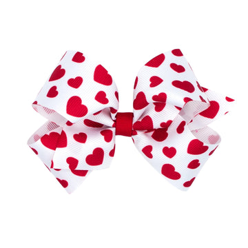 Wee Ones Girls' Valentines Day Grosgrain Hair Bow On Weestay No-Slip Clip, Valentine Heart Print, Medium, White