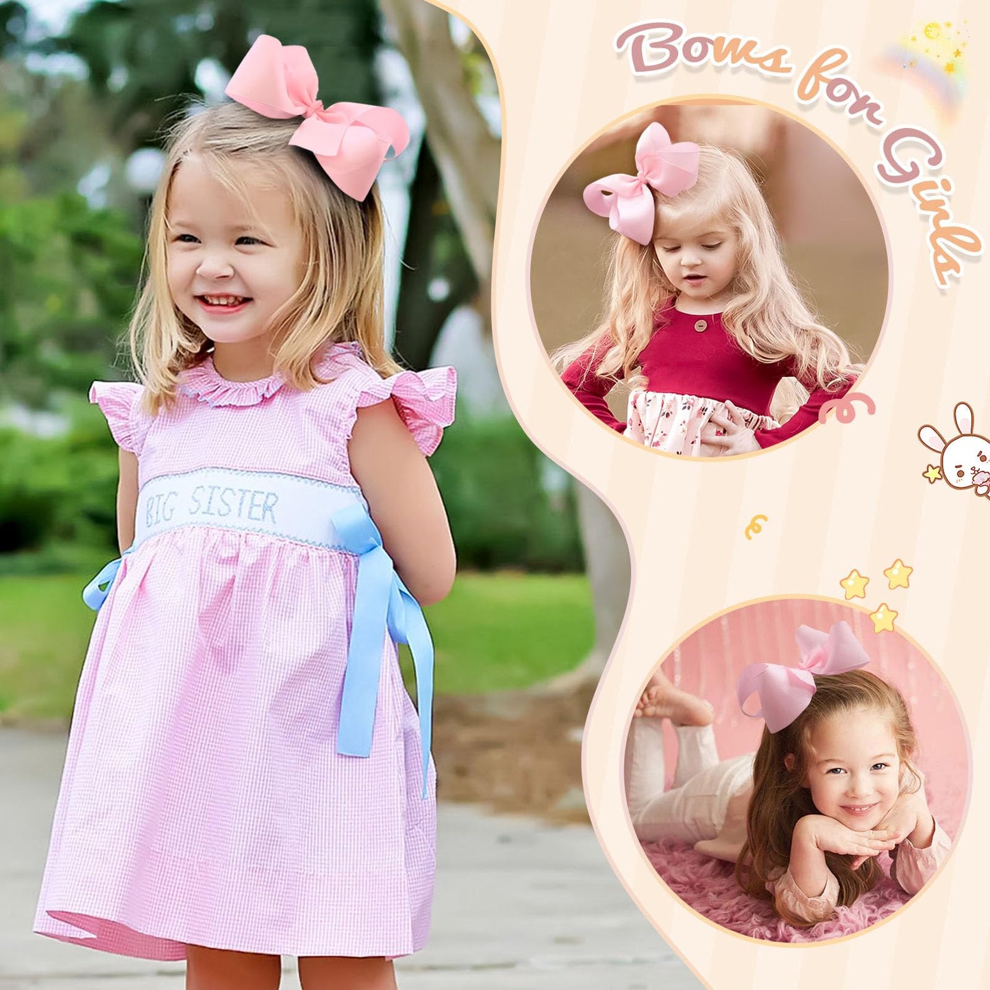 Oaoleer 2Pcs 6Inch Hair Bows Clips, Pink Layered Grosgrain Ribbon Bows Hair Alligator Clips Hair Barrettes For Baby Girls Infant
