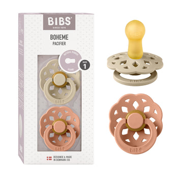 Bibs Pacifiers - Boheme Collection | Bpa-Free Baby Pacifier | Made In Denmark | Set Of 2 Vanilla/Peach Color Premium Soothers |