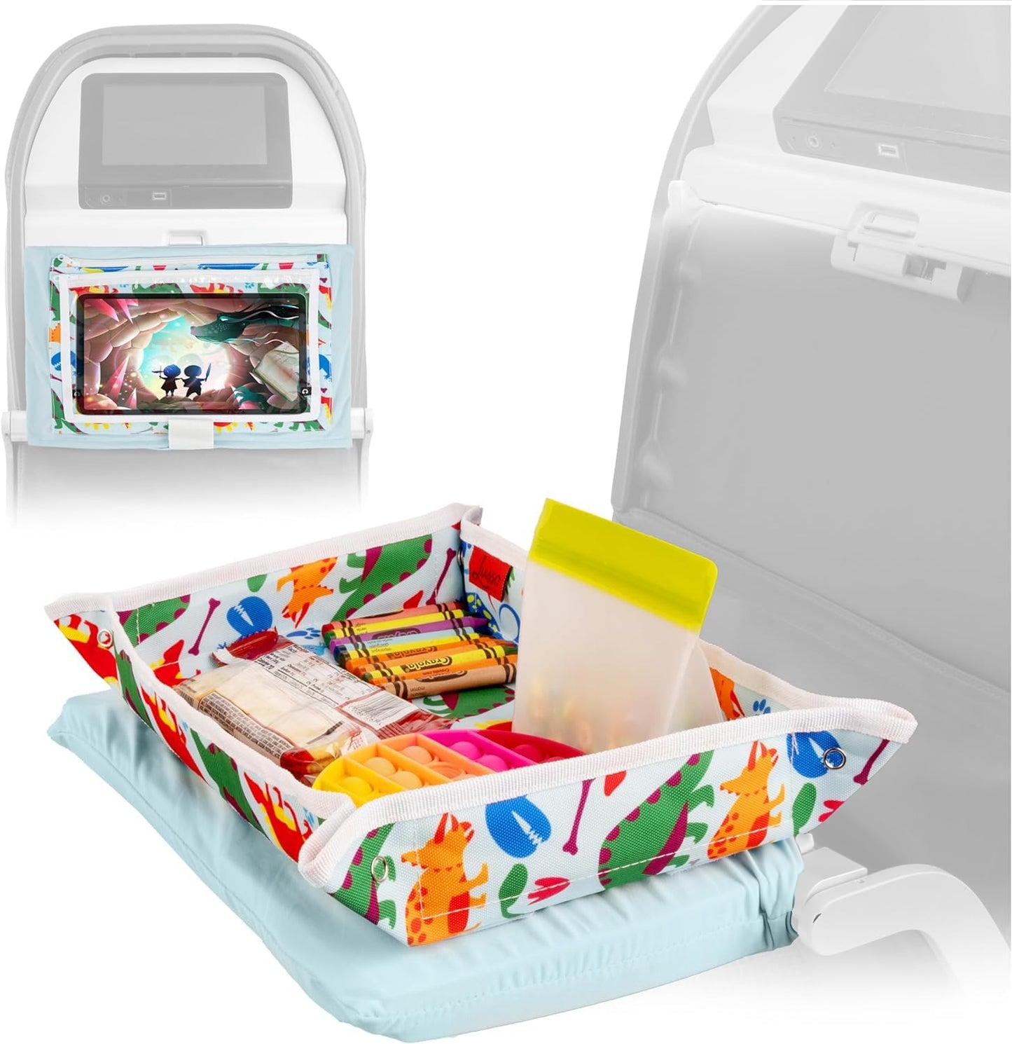 Lusso Gear Kids Tray Table Cover With Pockets - Airplane Travel Essentials For Babies, Toddlers, Adults - Travel Tray For Kids O