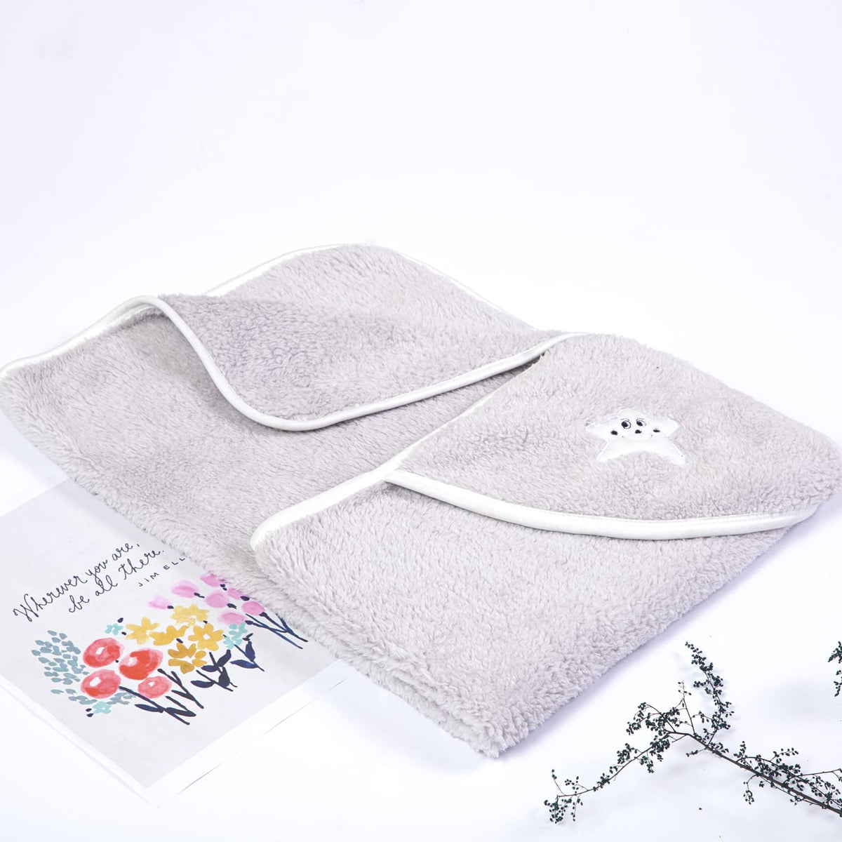 NAMAN Newborn Hooded Baby Blanket, Sleeping Bag, Baby Towel and Baby Wrapper for Baby Girl and boyGrey_Smile Star