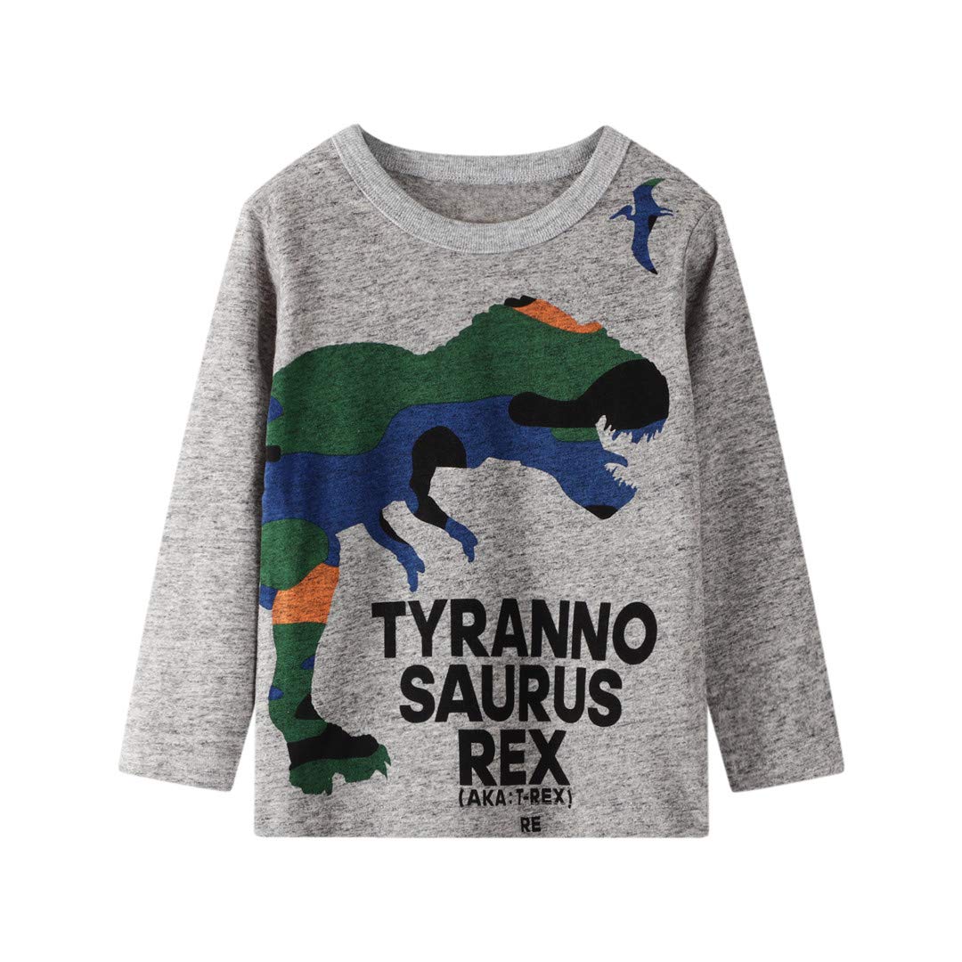 Hileelang Toddler Kids Boy Long Sleeve Top Tee Shirt Basic Cotton Casual Dinosaur T-Shirt Winter Undershirt 4T