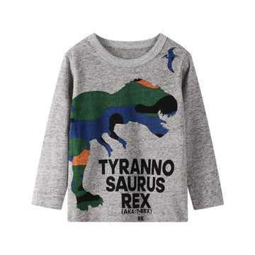 Hileelang Toddler Kids Boy Long Sleeve Top Tee Shirt Basic Cotton Casual Dinosaur T-Shirt Winter Undershirt 4T
