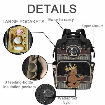 M Yescustom Personalized Baby Diaper Bags For Women Men, Custom Brown Black Prince Backpack Customized Nappy Mommy Bag Backpack