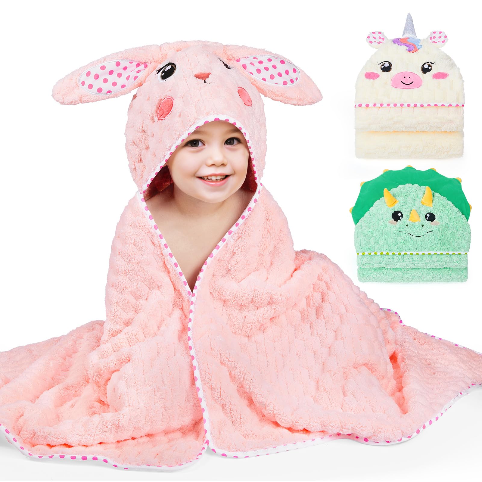 FIOBEE Toddler Bath Towel with Hood Baby Towels, 55x28 inch Large Soft Absorbent Kids Hooded Towels for 1-5 Years Old Baby Girls