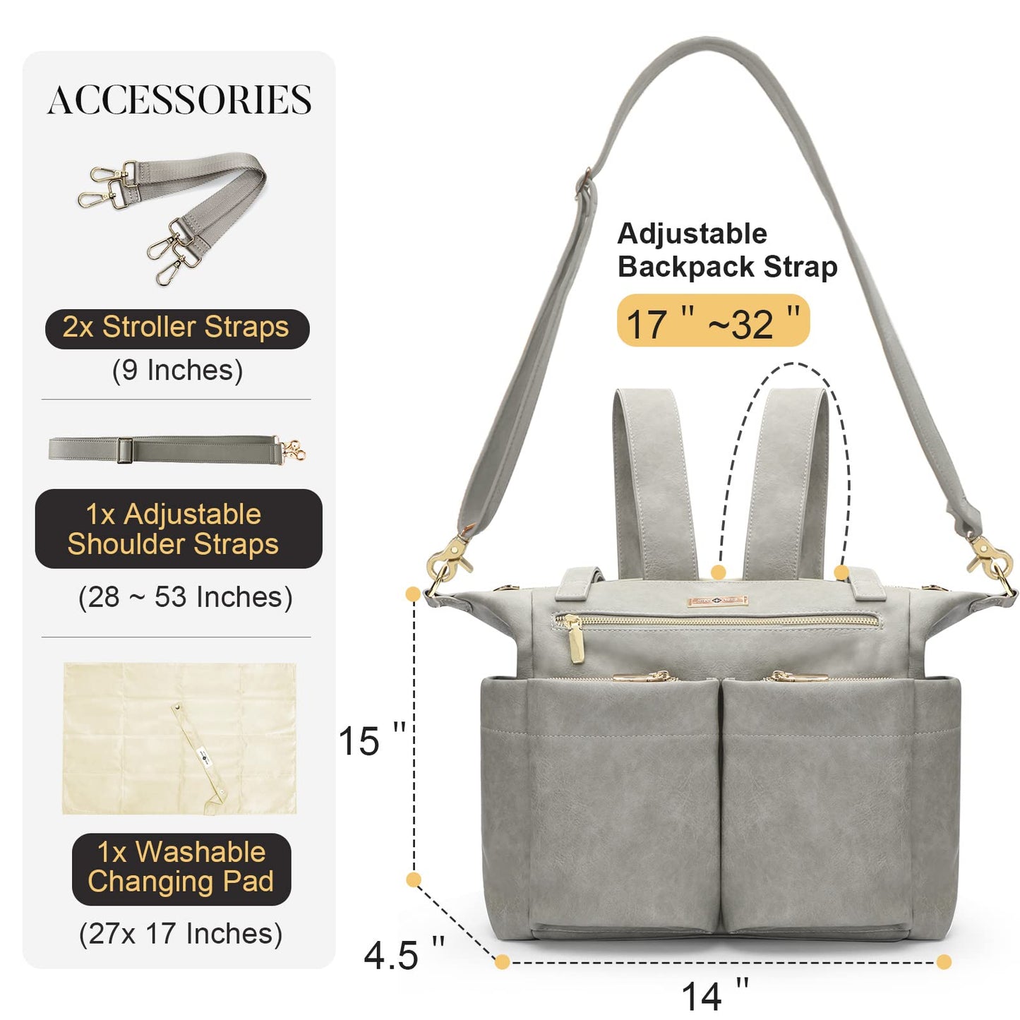 Miss Fong Diaper Bag Tote Baby Bag Leather Diaper Bag Backpack Large Diaper Tote Bag For Girls & Boys Diaper Bag Purse With 11 D