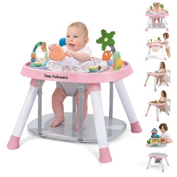 Time Followers 6-in-1 Baby Activity Center | 4 Stage Montessori-Inspired Toys | Grow Stationary Standing Toddler Table | Jumpers
