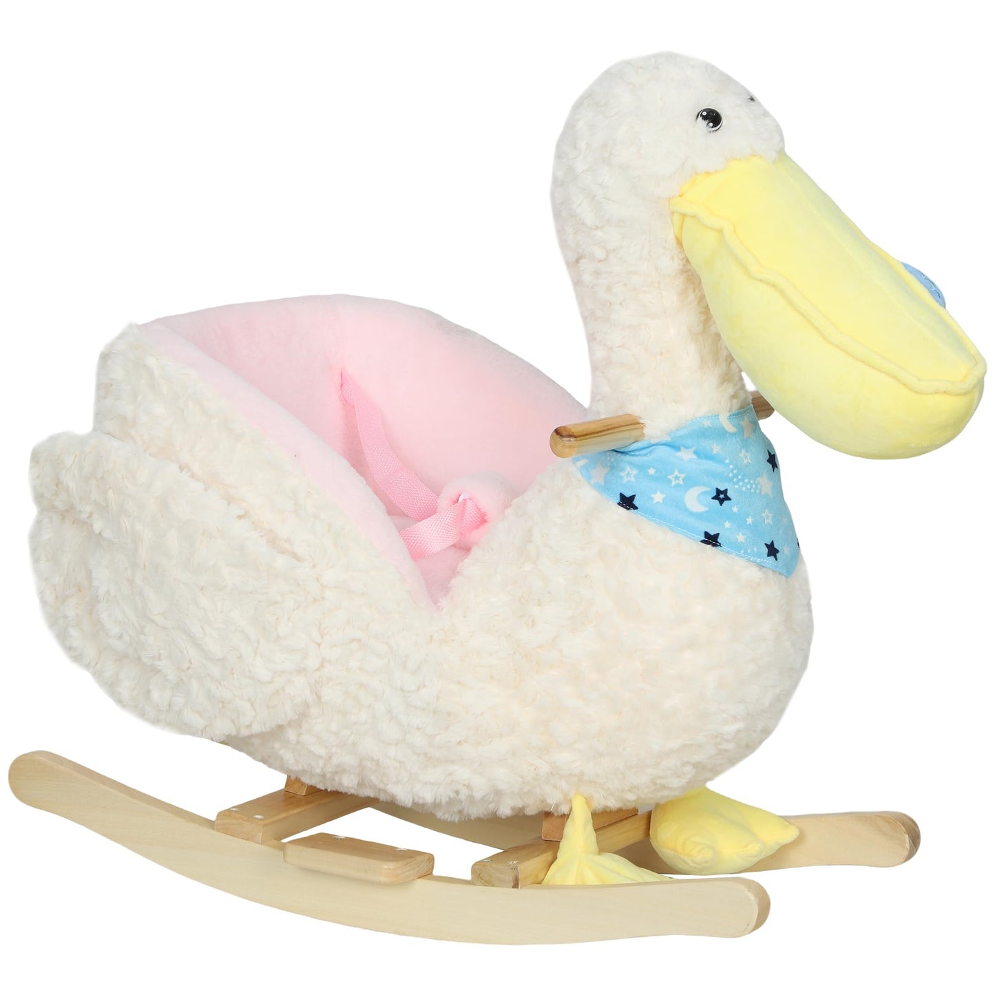 Qaba Pelican Baby Rocking Horse, Plush Stuffed Animal Rocker with Realistic Duck Sound and Safety Belt, Kids Ride on Rocking Hor