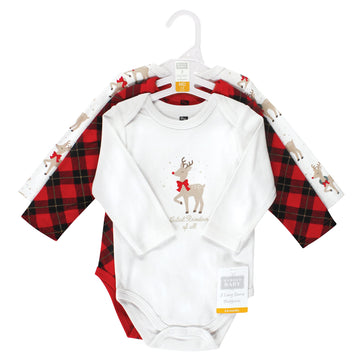 Hudson Baby Unisex Baby Cotton Long-Sleeve Bodysuits, Fancy Rudolph, 3-6 Months
