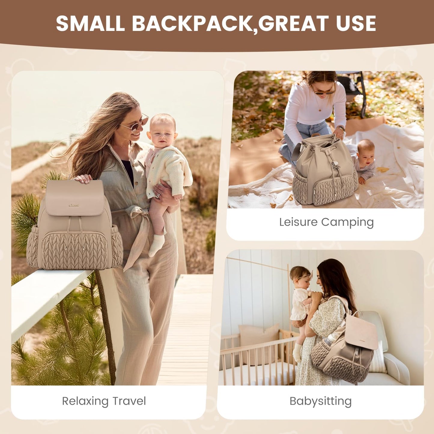 Lovevook Diaper Bag Backpack, Small Baby Bag, Cute Baby Diaper Bag, Stylish Water-Resistant Travel Baby Bag For Mom, Baby Backpa
