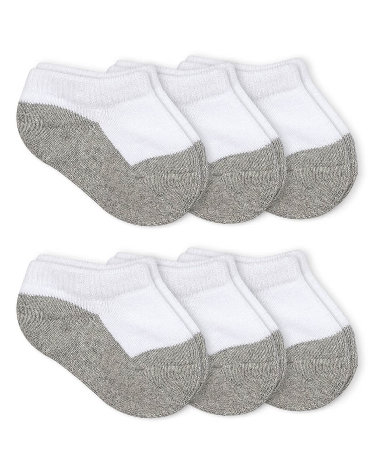 Jefferies Socks Baby Girls Unisex Newborn Seamless Sport Half Cushion Low Cut 6 Pack, White/Grey, 3-12 Months Us