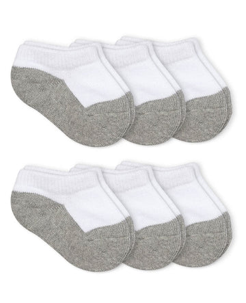 Jefferies Socks Baby Girls Unisex Newborn Seamless Sport Half Cushion Low Cut 6 Pack, White/Grey, 3-12 Months Us