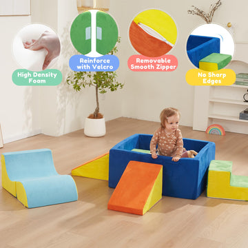 Hahasole Foam Climbing Toys For Toddlers, 6Pcs Climb & Crawl Activity Playset, Climbing Blocks With Large Ball Pit (Excluding Ba