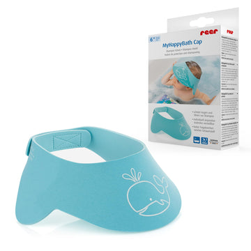 Reer MyHappyBath Cap Shampoo Protection, Protects Your Child From Tears When Washing Hair, Fully Adjustable, Blue, 40-55 cm Head
