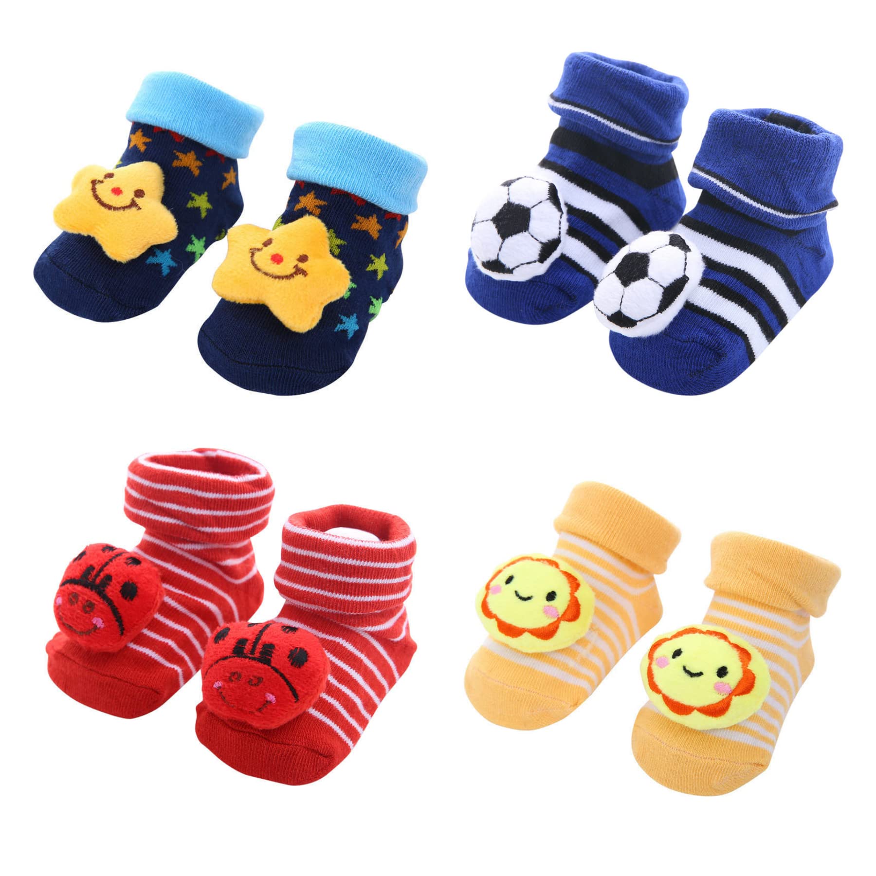 Mumslap Baby BoyS Ankle Length Cotton Blend Socks (Pack Of 4) (MumslapSocks_Blue, Red, Yellow)