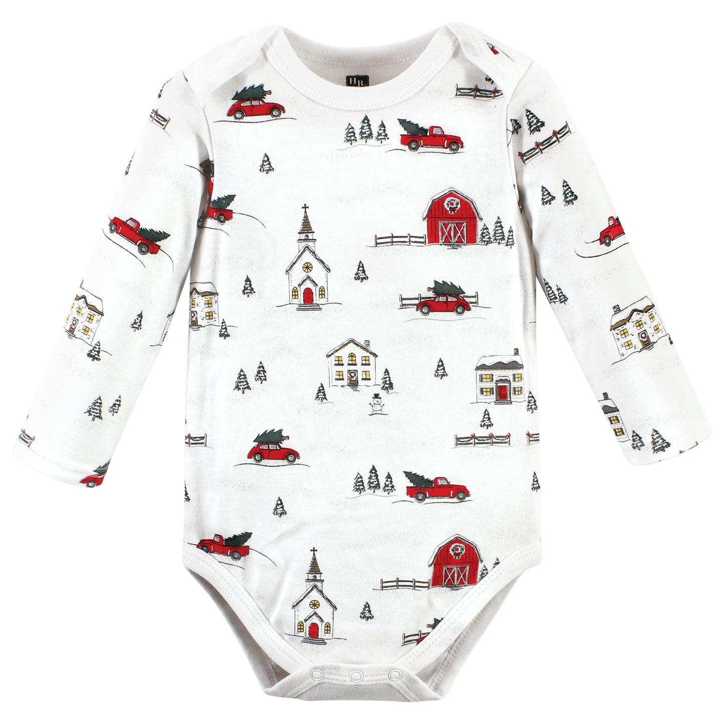 Hudson Baby Unisex Bodysuits Cotton Long-Sleeve Christmas Scene, 3-6 Months, Christmas Scene, 3-6 Months Us