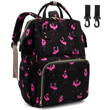 Dezcrab Flamingo Baby Diaper Bag Backpack for Women, Large Capacity Waterproof Maternity Travel Nappy Backpacks with Stroller St