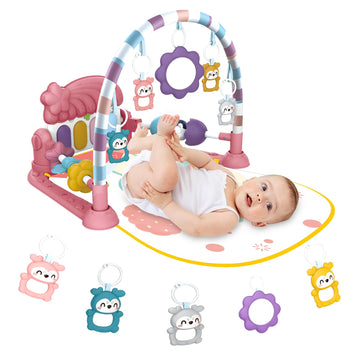 Lexixi Ibao Baby Play Gym Mat - Tummy Time, Kick Piano for Infant Activity Mat with 5 Sensory Toys, Music and Lights - Boy & Gir
