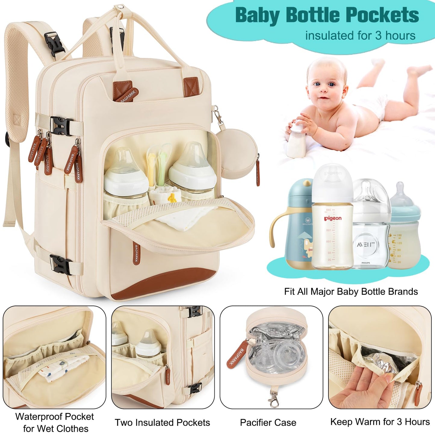 Diaper Bag Backpack,Bagparkk Multi Function Baby Bag With Portable Changing Pad, Pacifier Holder,Waterproof Diaper Bags With Usb