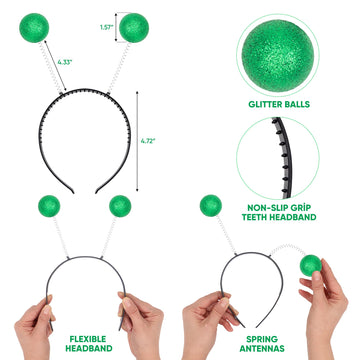 Funcredible Green Alien Headbands And Glitter - Martian Alien Antenna Headbands - Sparkly Alien Costume Accessories - Alien Hall