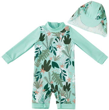 Umelok Baby Girl Swimsuit Infant Upf 50+ Bathing Suit (Green Tropical Plants, 0-3 Months)