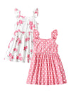 Patpat 2 Pack Toddler Girls Ruffle Sleeve A-Line Dresses Baby Girl Summer Casual Multi-Pack Sundress, Pink Rose, 6-7 Years