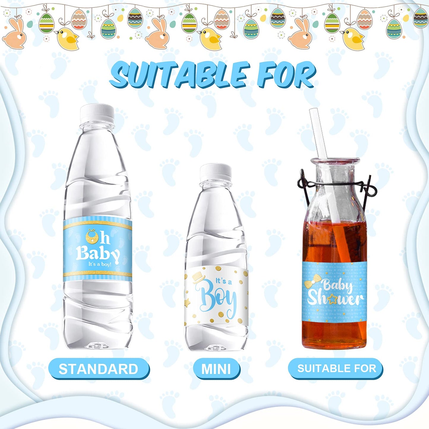 Teling 80 Pieces Baby Shower Water Bottle Labels Waterproof Water Bottle Stickers Wrappers Labels For Baby Shower Party Decorati