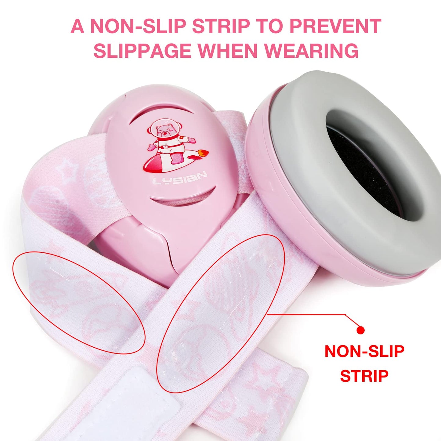 Lysian Pink Baby Ear Muffs Noise Cancelling With Elastic Headband, Baby Headphones Earmuffs For Infant Hearing Protection Sleepi