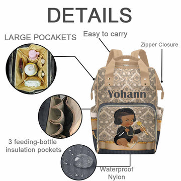 M Yescustom Custom Diaper Backpack With Name, Crown Baby Backpacks For Dad Mom - Insulated Pockets, Portable Nappy Bags - Nurser