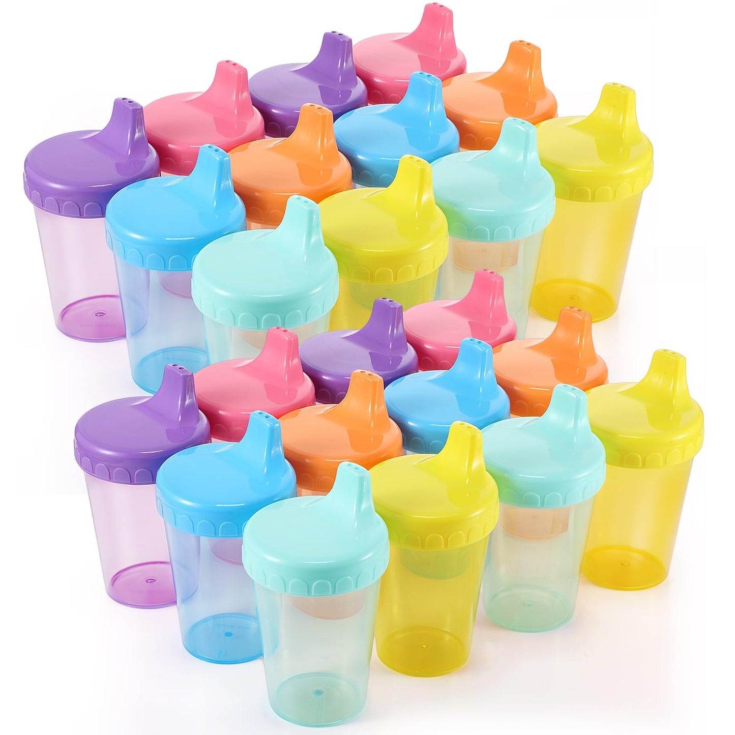 Mifoci 24 Pack 6.7 Oz. Sippy Cups without Stopper for Toddlers 1-3, Non-Spill Training Cups with Lids for Infant Small Baby Reus
