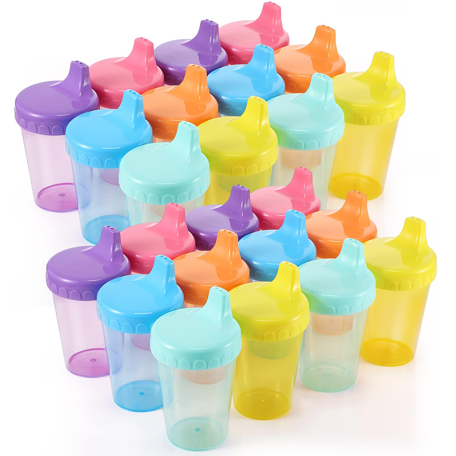 Mifoci 24 Pack 6.7 Oz. Sippy Cups without Stopper for Toddlers 1-3, Non-Spill Training Cups with Lids for Infant Small Baby Reus
