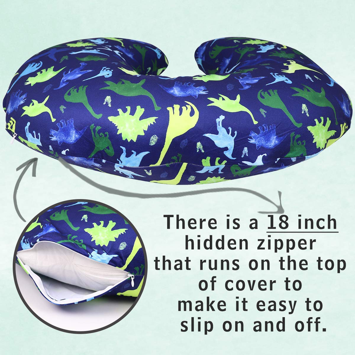 Dinosaur Nursing Pillow Cover, Breastfeeding Pillow Slipcover for Baby Boys & Girls, Nursing Pillow Case for Newborn, Soft Fabri