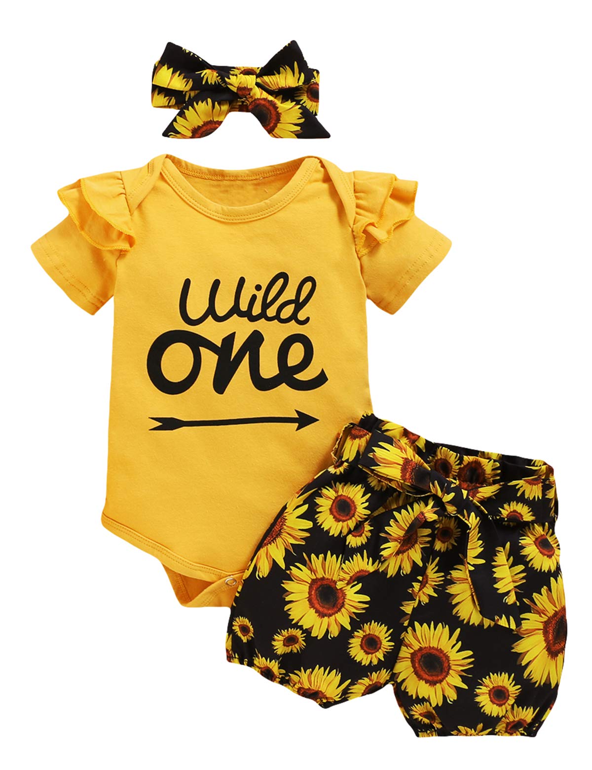 Baby Girl 1St Birthday Outfit Baby First Birthday Clothes Girl Wild One Outfit (Yellow,12-18 Months)