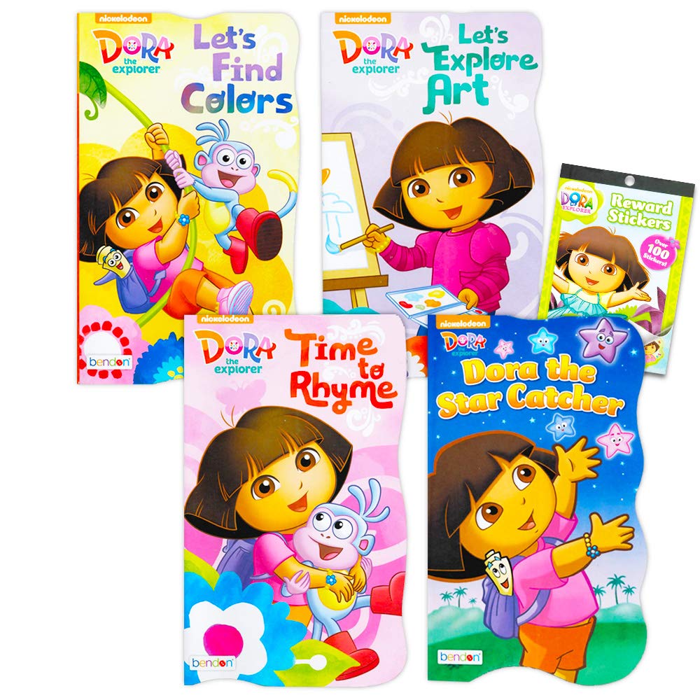 Nickelodeon Dora The Explorer Board Books for Kids Toddlers ~ Bundle of 4 Dora Board Books with 300 Bonus Dora The Explorer Stic