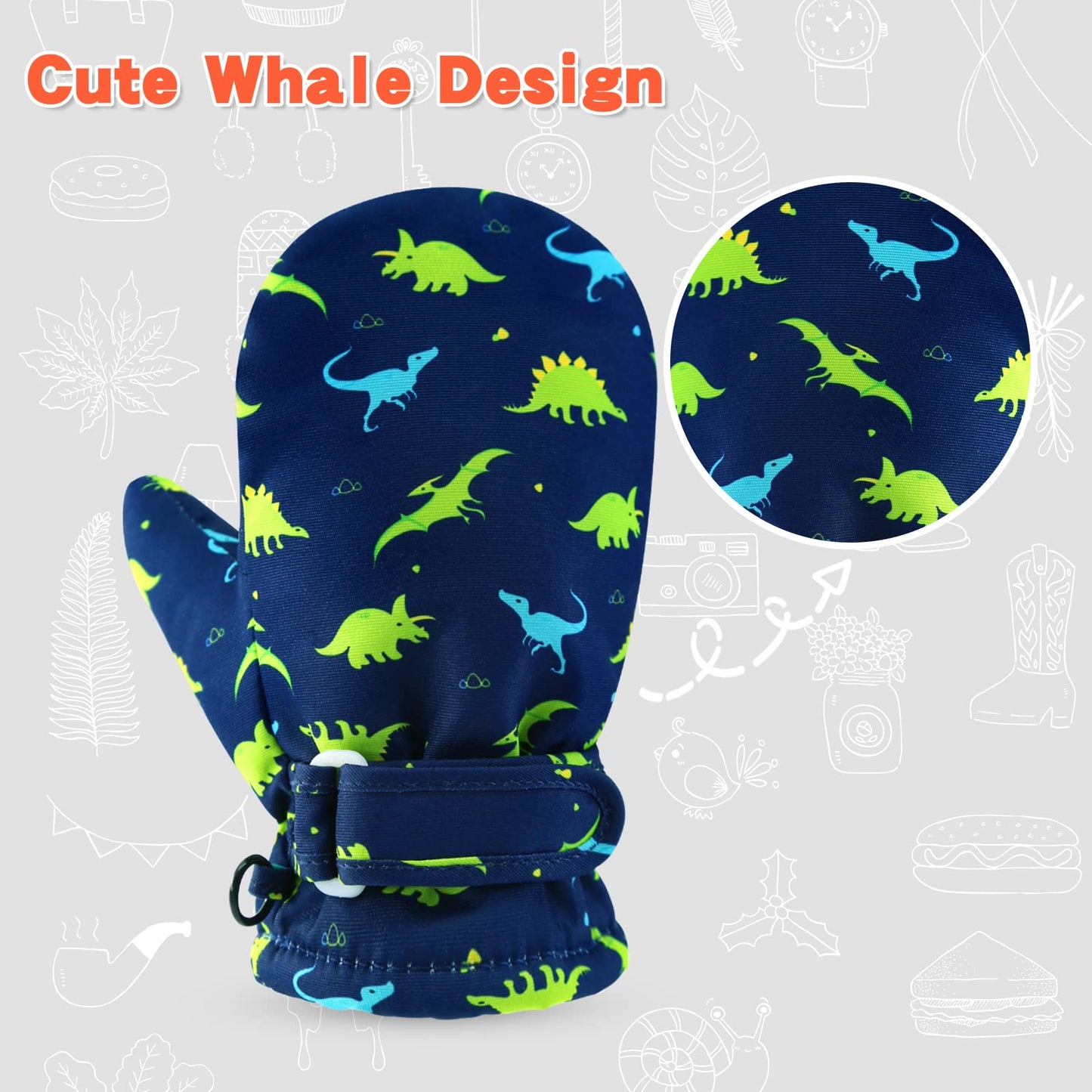 Bavst Toddler Waterproof Mittens Fleece Lined Baby Boys Girls Winter Warm Glove Kids Snow Infant Ski Mitten For 3M-5T