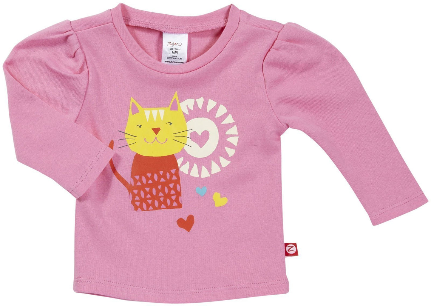 Zutano Baby Girls' Pretty Kitty L/S Fitted Tee - Hot Pink - 12 Months