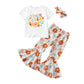 Toddler Baby Girl 4Th Birthday Outfit Four Ever Groovy Short Sleeve Shirts Floral Bell Bottom Pant Headband