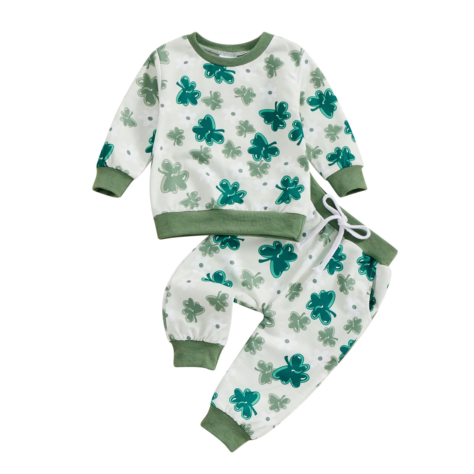 farrubbyine8 Cute Baby Girl Clothes Long Sleeve Print Sweatshirt Top and Pants Set Toddler Girl Fall Outfits (Green St Patricks