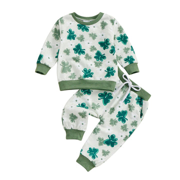 farrubbyine8 Cute Baby Girl Clothes Long Sleeve Print Sweatshirt Top and Pants Set Toddler Girl Fall Outfits (Green St Patricks