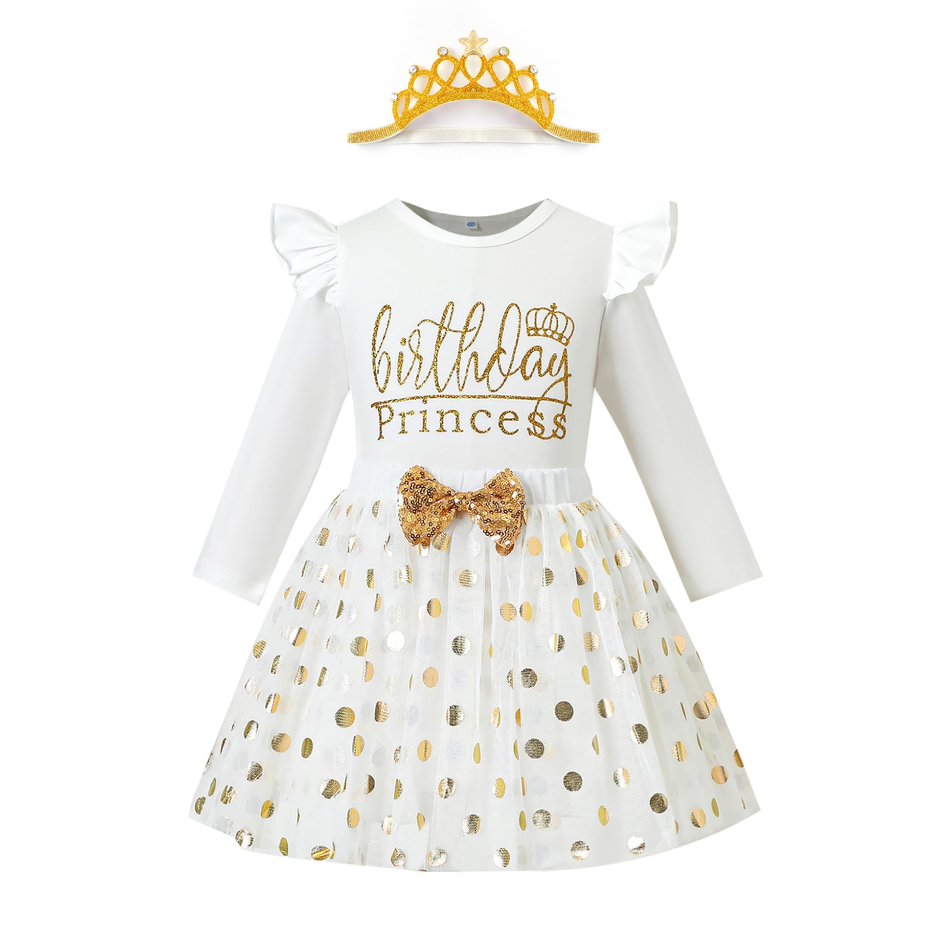 Lysmuch Kids Toddler Baby Girls Birthday Outfits Princess Vest Long Sleeve Shirt Mesh Bubble Tutu Skirt Set (C-White-Long, 18-24