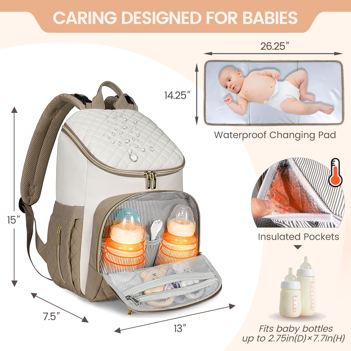 Lovevook Diaper Backpack Large Capacity Baby Bag With Portable Changing Pad, Lightweight Waterproof And Insulated, Multifunction