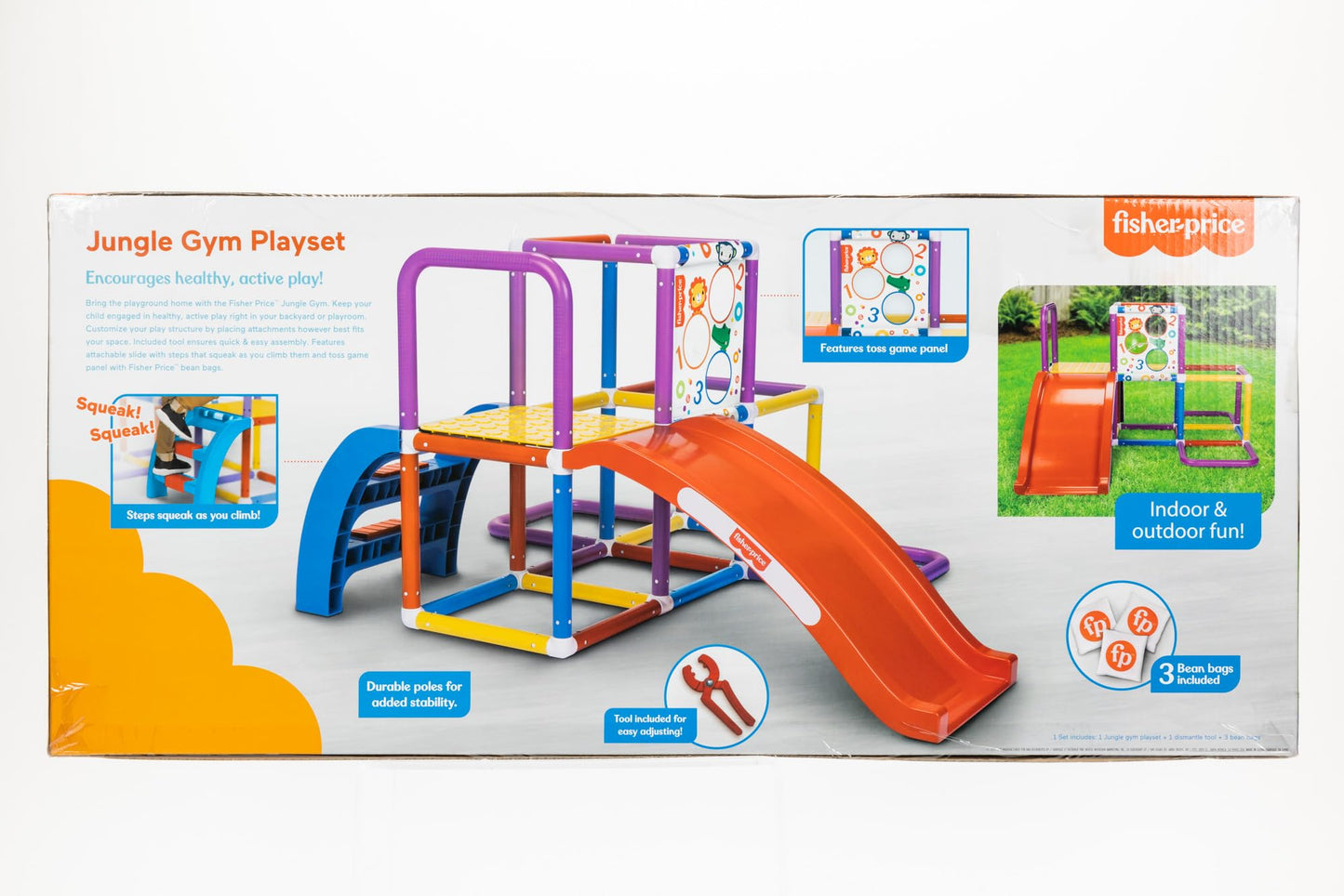 Fisher-Price Jungle Gym Play Structure With Slide For Kids With Bean Bag Toss Game - Indoor Outdoor Active Play