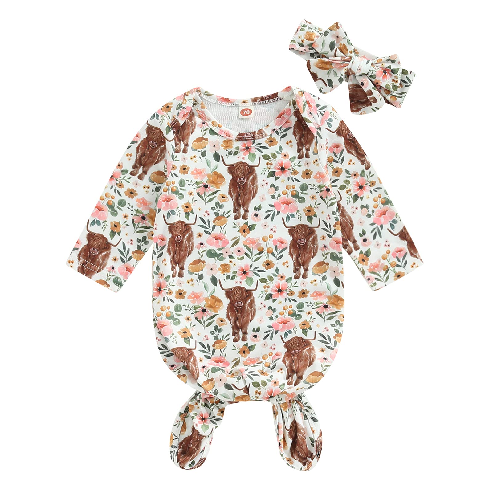 Ciycuit Baby Girl Boy Highland Cow Floral Print Gowns Newborn Coming Home From H WBBAPB0BQMLDZMK