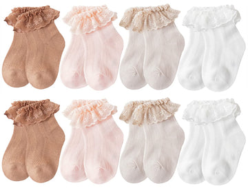 Qandsweet Baby Girls' Eyelet Flower Socks Ankle Sock For Newborn Infant Toddlers Kids (2-4 Years, Mesh -8Pairs)
