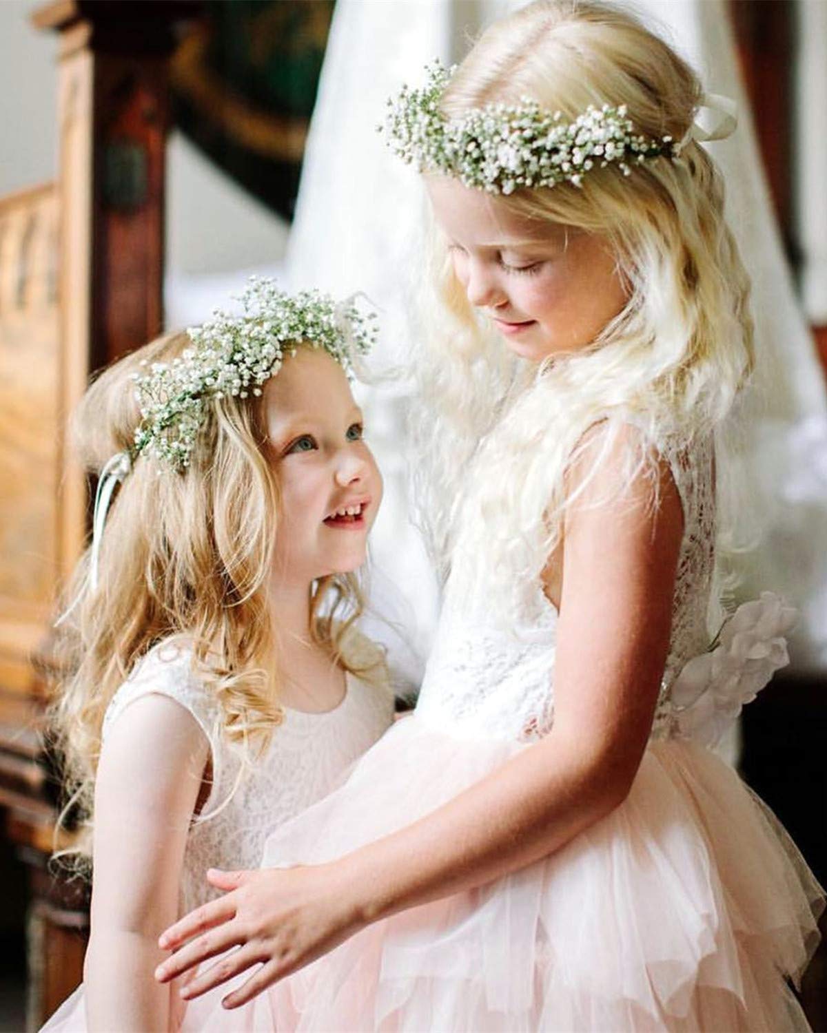 2Bunnies Girl Peony Lace Back A-Line Tiered Tutu Tulle Flower Girl Dress (No Applique Pink, 7-8Yrs)