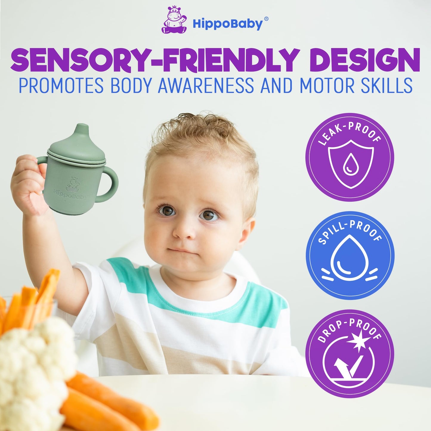 Hippobaby Silicone Transition Sippy Cup For 6+ Month Old | Includes 1 Toddler Straw Cup & 1 Sippy Cup With Handles 5 Oz| Silicon