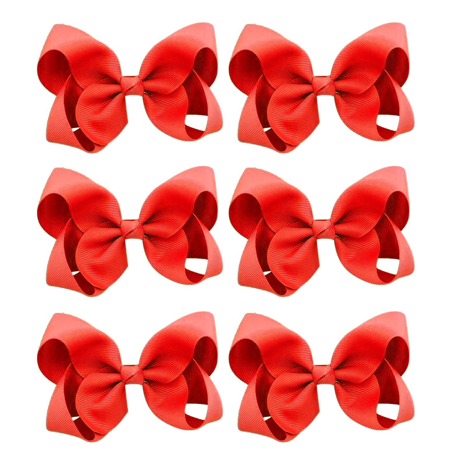 6 Pcs 4.5' Solid Color Grosgrain Ribbon Hair Accessories - Alligator Clips Bows For Toddlers And Girls (Red)